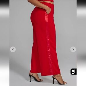 Biltmore NWT Elegant Red Wide Leg Red Satin Side Stripe Pants Size 8